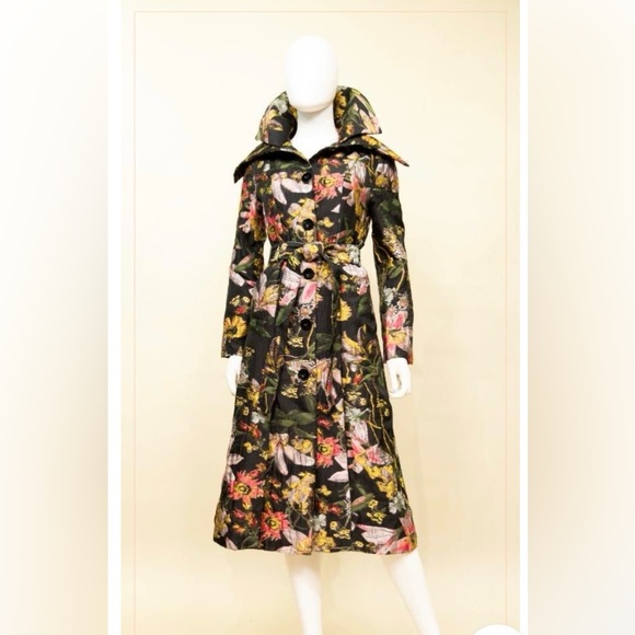 Samuel Dong Jackets & Blazers - Samuel Dong Black Floral Trench Coat with Pink & Yellow Flowers